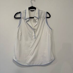 Lands' End White Sleeveless Blouse with Blue Accents